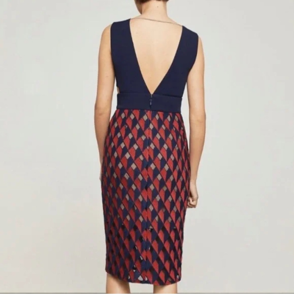 Bcbgmaxazria Rosalina orange and navy geo print dress size 8 - Picture 4 of 9